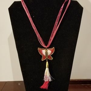 Banded Agate Butterfly Tassel Necklace